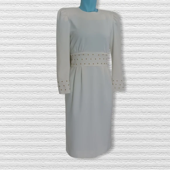 Leslie Fay | Dresses | Vintage White Dress W Gold Hardware | Poshmark